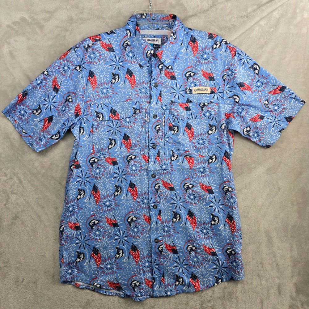 Magellan Outdoors Mens 4th of july Patriotic Flag Fireworks Shirt Mens Small NEW